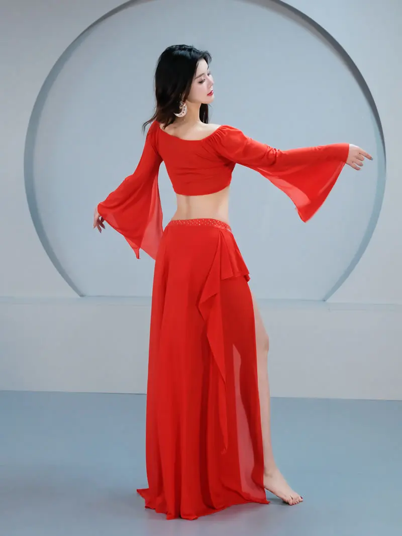 Belly Dance Costumes Set for Women Summer Top and Skirt Lotus