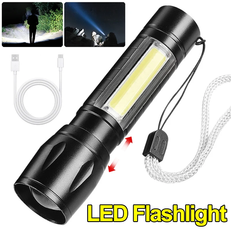 

Mini Portable LED Flashlight 3 Modes USB Rechargeable Zoom Torch Light High Power Waterproof Outdoor Camping COB Lamp Lantern