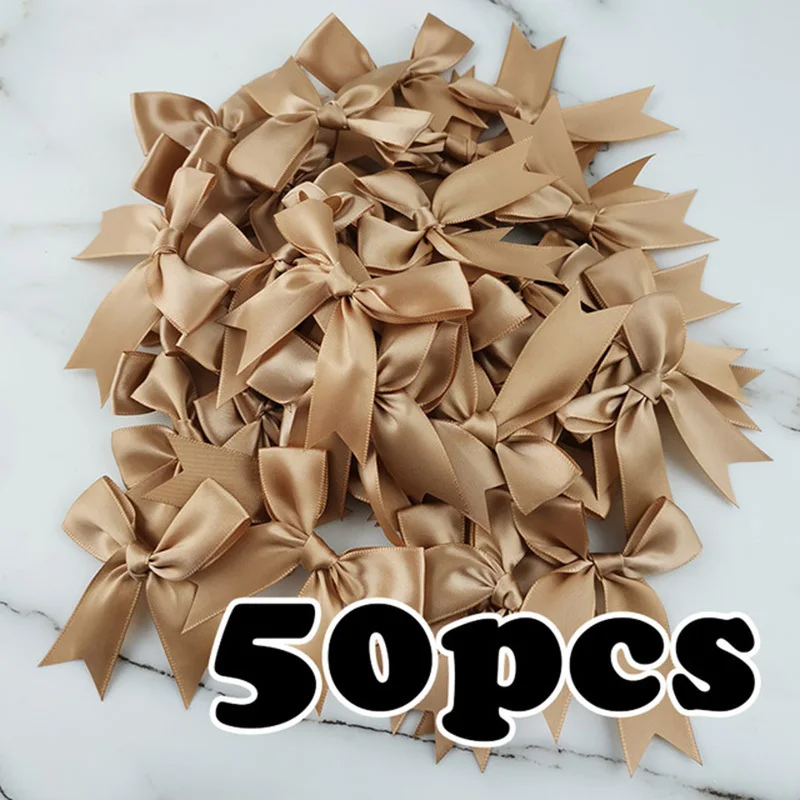 50-Piece Set of 1-Inch Fresh Pink Satin Ribbon Bows