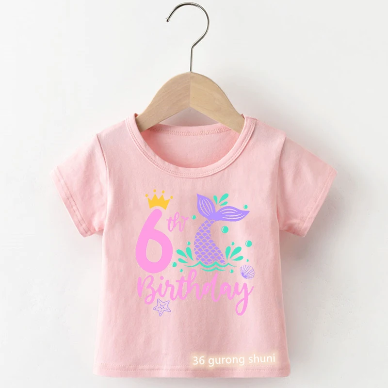 Kawaii Girls T-Shirt Cute Mermaid Birthday Number Print 1 2 3 4 5 6 7 8 9 For Kids Birthday Gift Clothing Tshirt Cute Baby Shirt 5