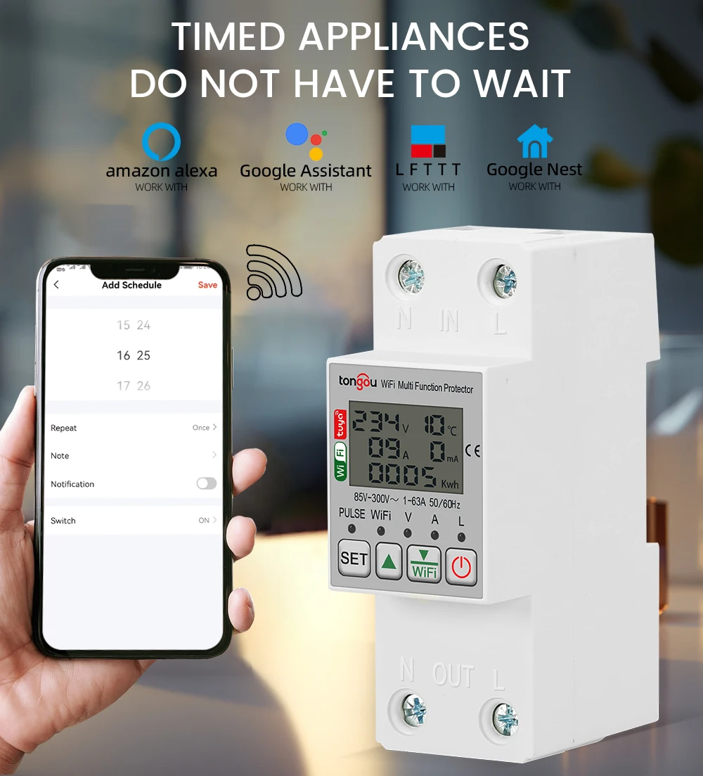 TONGOU 63A 110V 220V smartlife WIFI Energy Meter Kwh Metering switch Timer with voltage current and leakage protection TUYA - Image 6