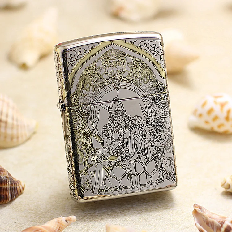 

Подлинная Зажигалка Zippo, медная ветрозащитная керосиновая Зажигалка Будда Wukong, подарок с кодом против подделки