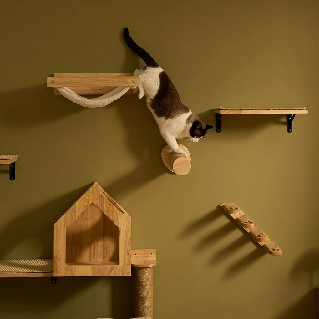Cat Aerial Corridor Toy Solid Rubber Wood For Natural Feel Wont Scratch Wall Mounted Cat Wall Jump 2pcs