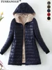 New Mid Length Korean Edition Hooded Fit Women Jackets Autumn Winter Mid-length Office Cotton Coats Warm Lamb Fleece Parkas 1