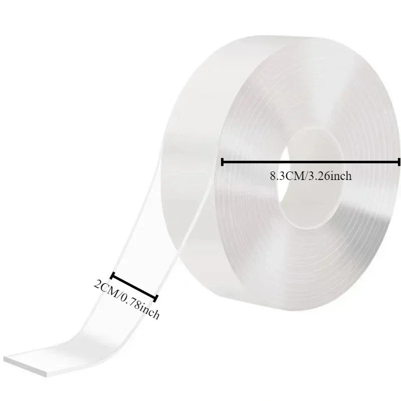 1PC 새로운 Nano Tracsless 양면 테이프 2cm * 1m 투명 재사용 가능한 지속 방수 내열성 접착제 청소 가능한 자동차