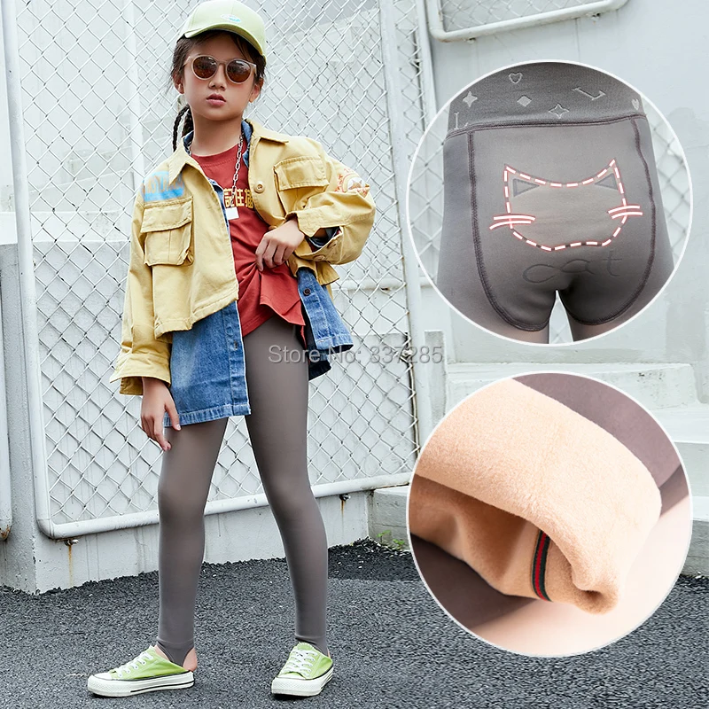 

winter Girls pantyhose cat Thick keep Warmer Children Pants baby child High Elastic Kids Plus velvet thickening kids leggings