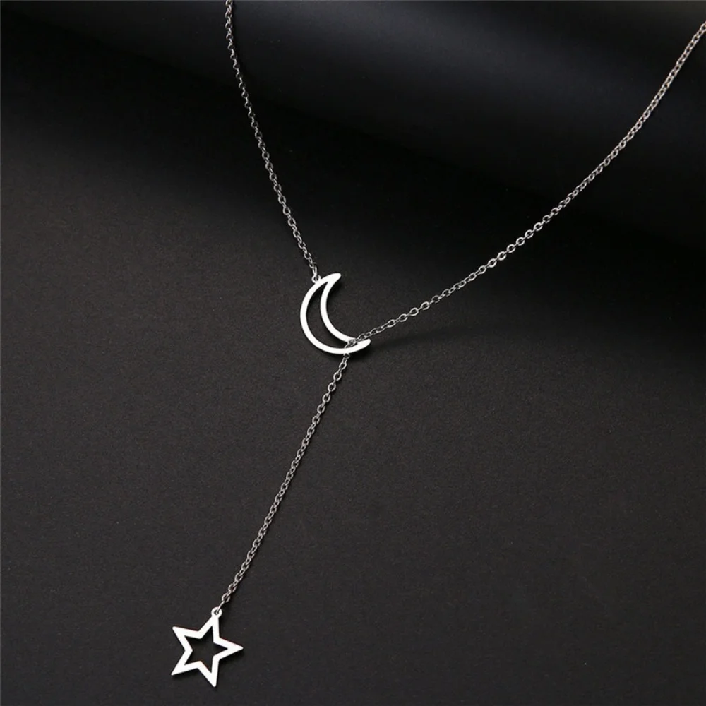 Neue Einfache Mond Sterne Anhänger Choker Halskette Einfache Gold Farbe Legierung Charme Kette Collares Halskette Für Frauen Partei Schmuck