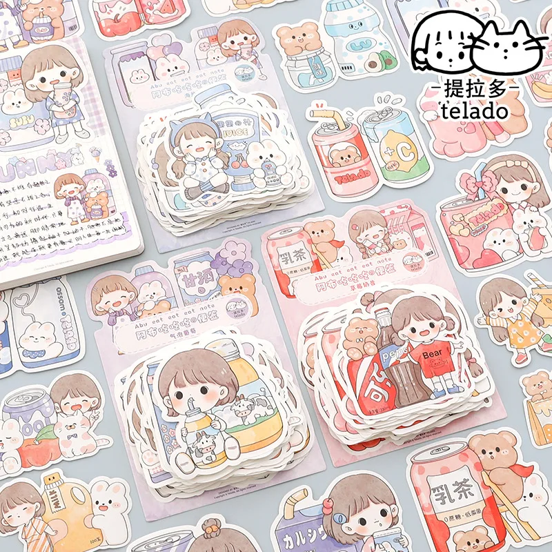 

100pcs/lot Memo Pads Material Paper Cartoon girl Eat Junk Journal Scrapbooking Cards Retro Background Decoration Paper