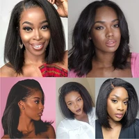 Perruque Bob Lace Frontal Wig brésilienne naturelle, cheveux crépus lisses, 13x4, courts, HD, sans colle, Yaki grossier, pour femmes 6
