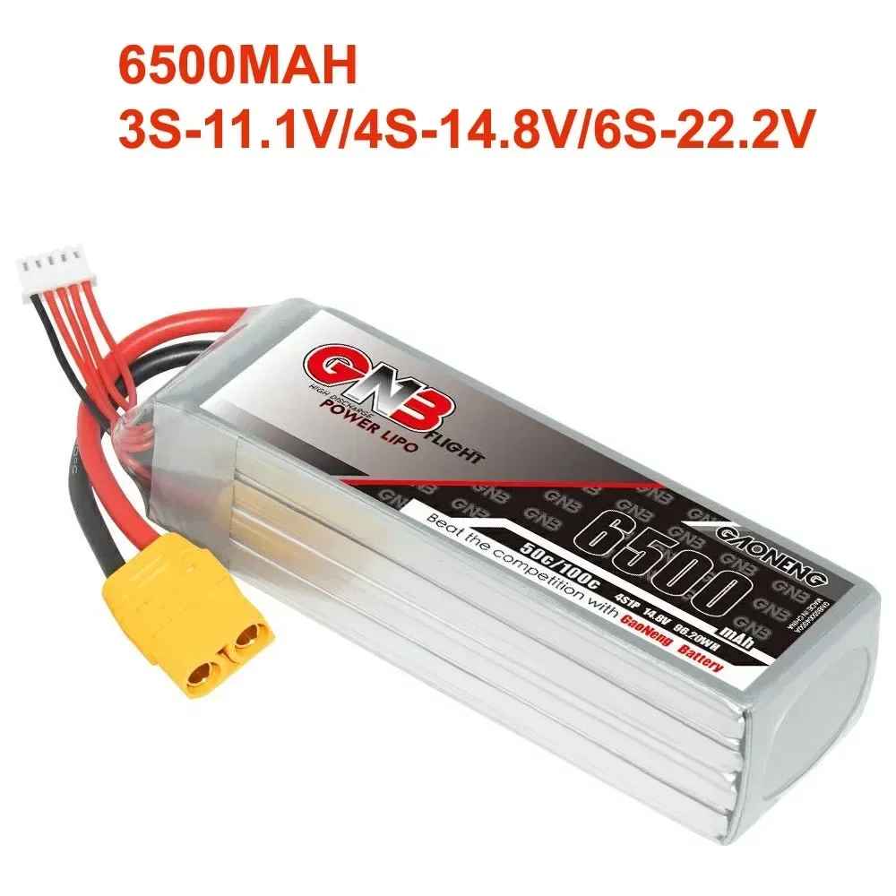 

Литий-полимерный аккумулятор GNB 6500mAh 50C 3S-11,1 V 4S-14,8 V 6S-22,2 V с разъемом XT60/XT90S для FPV дрона RC вертолета автомобиля лодки БПЛА запчасти