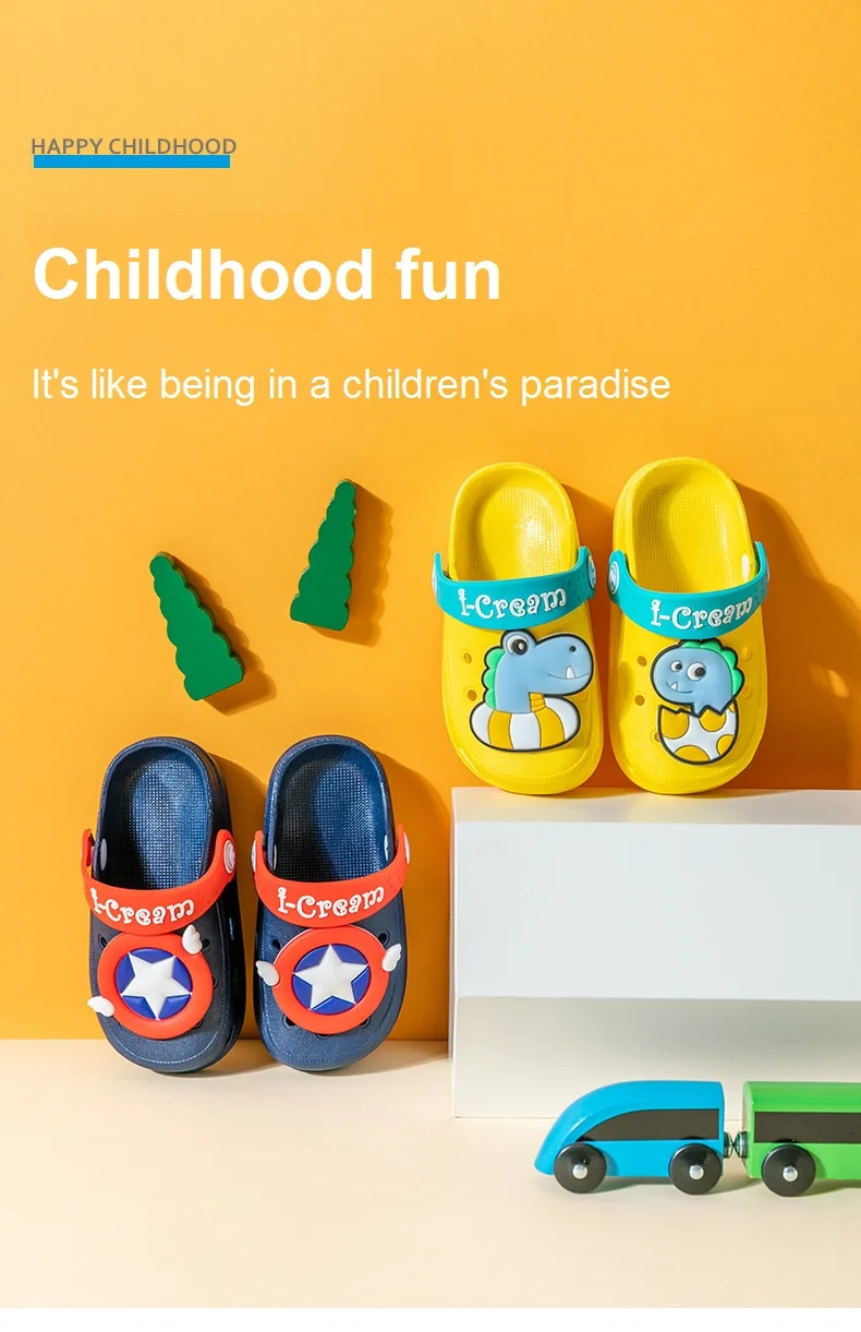 Description Picture 3 of itemBaby Toddler Hole Shoes Kids Beach Slippers Cute Cartoon Print Children Footwear Girls Boys Non-slip Soft Bottom Indoor Sandals