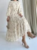 Long-Sleeved Floral Loose-Fitting Elegant Arabic Dress for Women