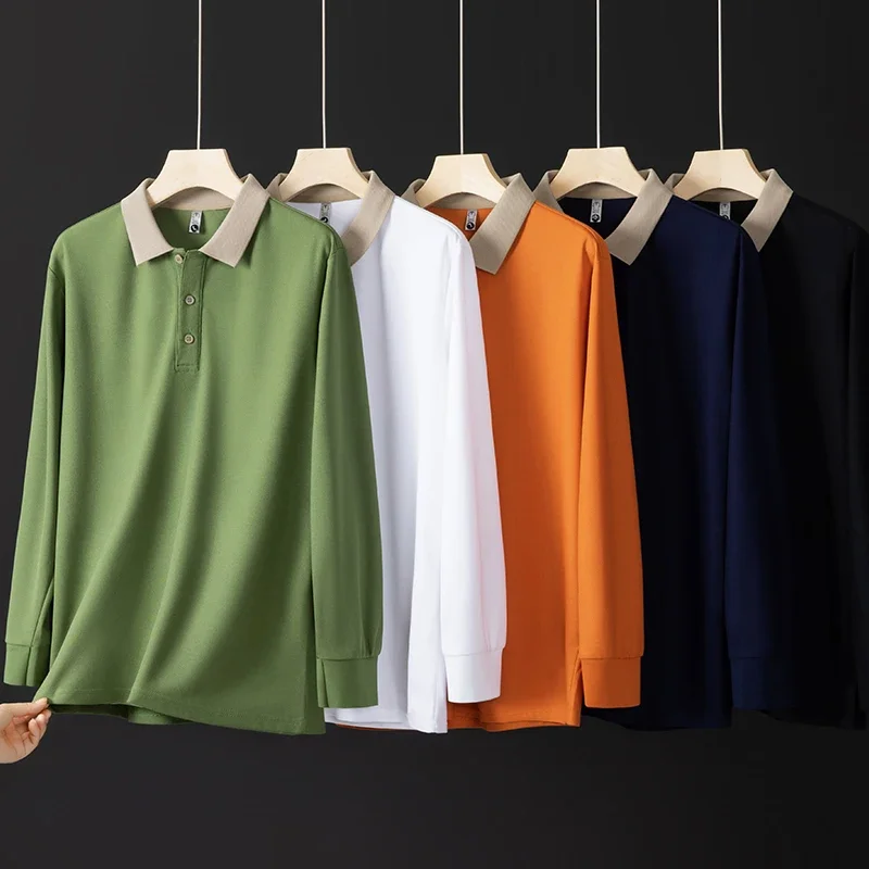 Polo da uomo in tinta unita a maniche lunghe casual da lavoro nuova Top versatile quattro stagioni caldo e confortevole alla moda - immagine 6