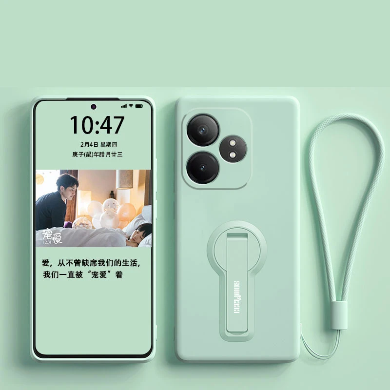 Silicone Phone Case with Holder Bracket and Screen Protector Film - Protective Soft Cover