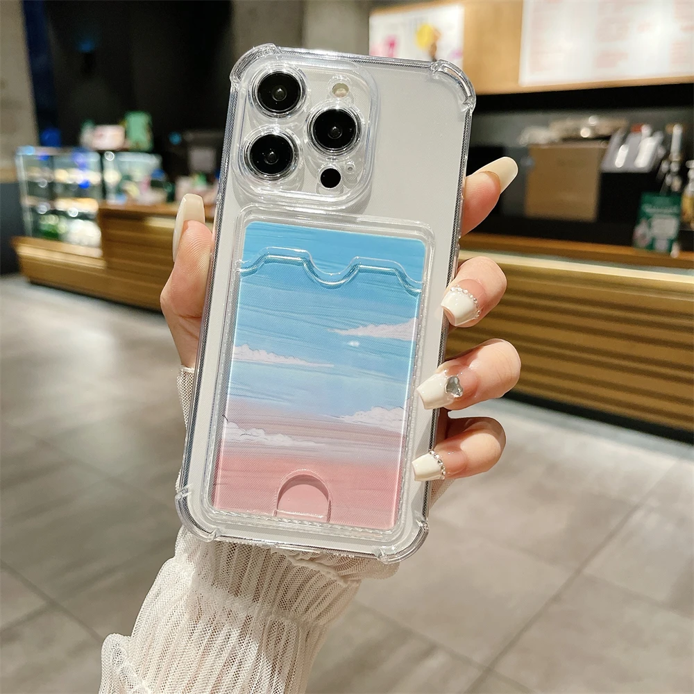 Transparent Anti-Fall Wallet Phone Case with Four-Corner Protection