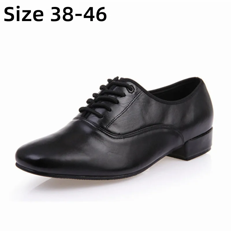 Men's Latin dance shoes Black Leather Ballroom dancing shoes Low heel 2