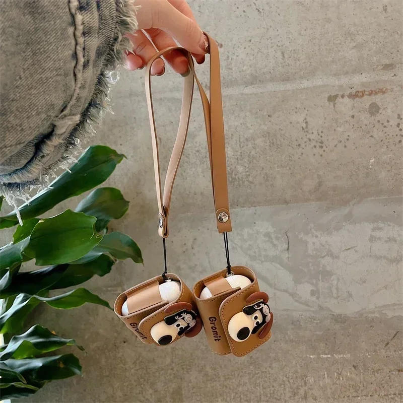 Cartoon Stereoscopic Cute Dog Pilot Headphone Cover for Apple Airpods 1/2 Pro/Pro2 3 4 Leather Headphone Protective Case