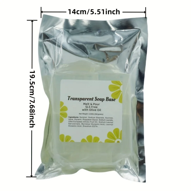 Glycerin Clear Soap Base 1 Bag 250g for DIY Handmade Soap SLS SLES Free Unscented Easy to Cut Melt and Pour Soap Base