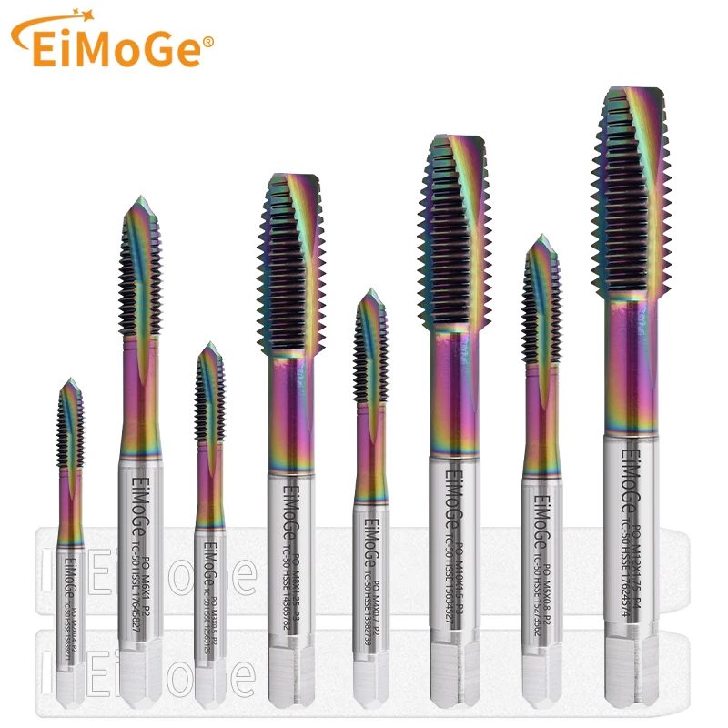 EiMoGe 8개 세트 M2-M12 HSSE 스파이럴 포인트 세트 키트 나사 탭 메트릭 플러그 핸드 탭 M2 M3 M4 M5 M6 M8 M10 M12
