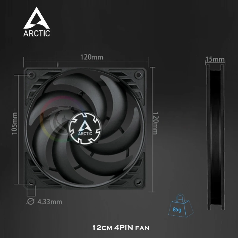 ARCTIC P12 SLIM PWM PST Ultra Silent Fan,Case Cooling 15mm Slim Fan,4PIN PWM CPU Cooler Master Temperature Control 120x120x15mm