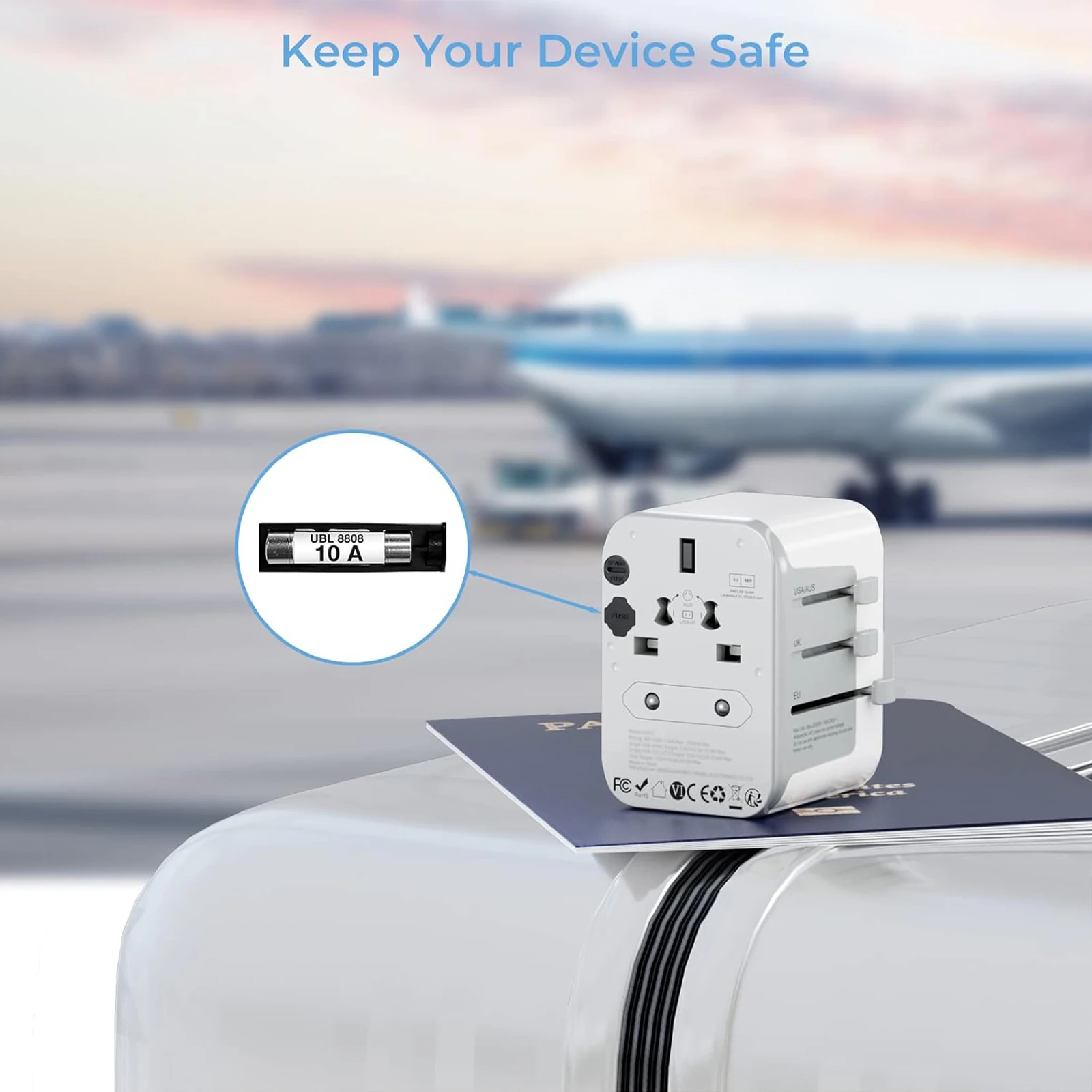 Universal Travel Charger with Multiple USB and Type C Ports