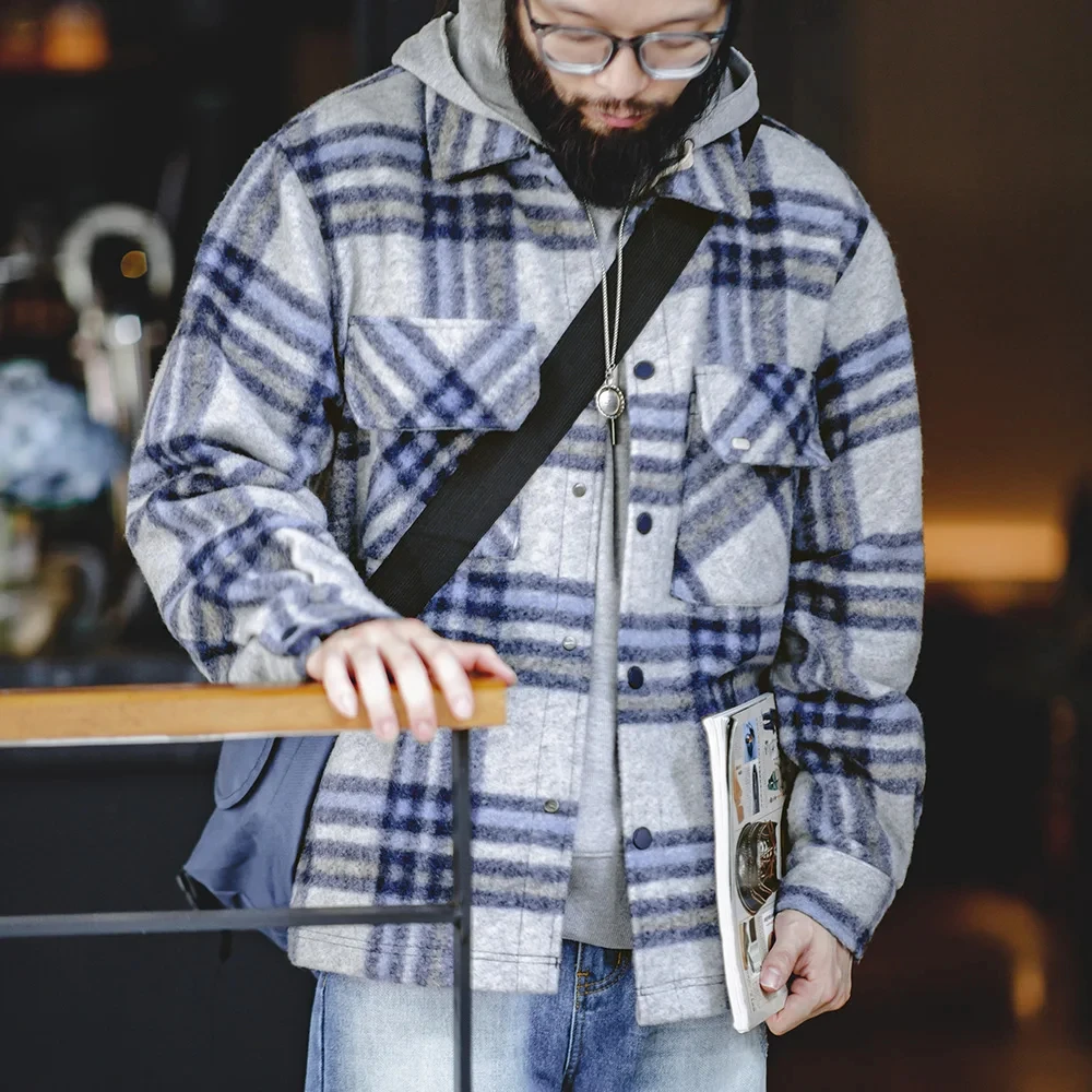 Maden Casual Checked Duffle Jacket for Men Loose IVY Style
