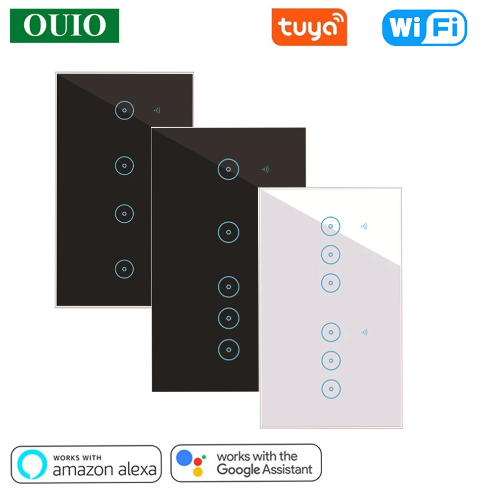 Tuya WiFi Smart Wall Light Switch Glass Touch Panel 4/5/6 Gang Wireless Interuptor Remote Control Works with Alexa Google Home |