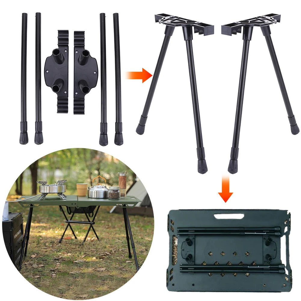 Folding Camping Table Legs Metal Foldable Workbench Legs Adjustable Height Coffee Table Leg DIY Camping Equipment Outdoor Travel