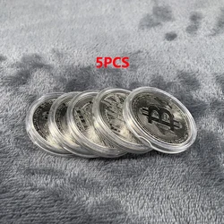 Gold Plated Bitcoin Commemorative Coin - Limited Edition Collectible Art Piece (Silvery 5PCS)