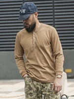 BRONSON Henley – T-Shirt manches longues pour homme, haut Vintage en coton, coupe ajustée, couleur unie 5