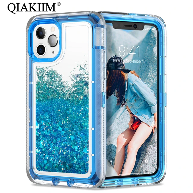 Clear Glitter Quicksand Phone Cases For iPhone 12 11 Pro Max XS X XR 7 8 6  Plus Cover 3 in 1 Heavy Duty Protect Shockproof Case - AliExpress