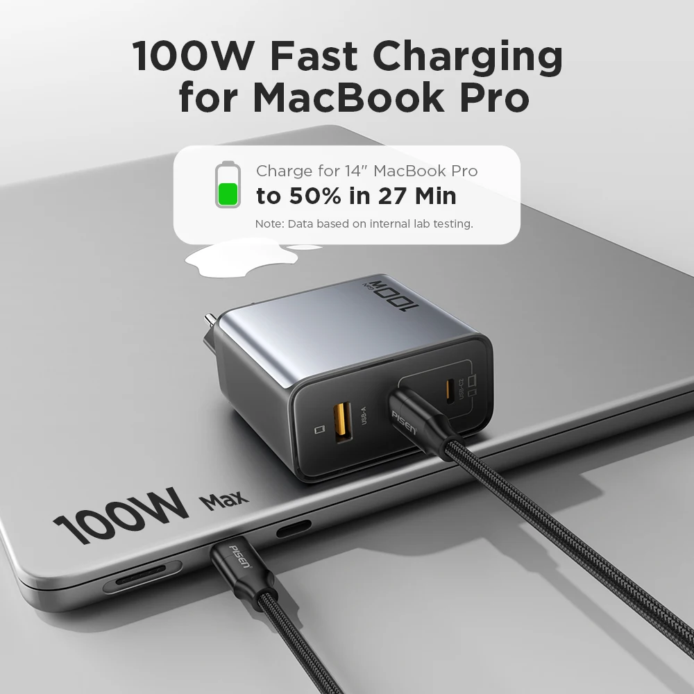 PISEN Charger 3-Port GaN 100W For Laptops