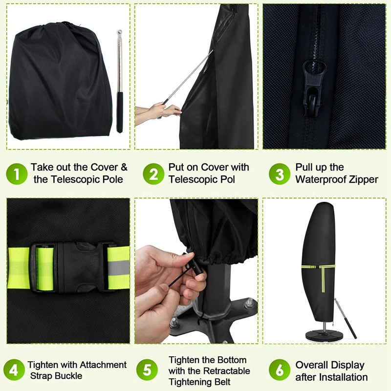 Beach Umbrella Waterproof Garden Umbrella Cover 420D Oxford Cloth Outdoor Cantilever Umbrella Cover with Zipper Windproof Fluorescent Tape