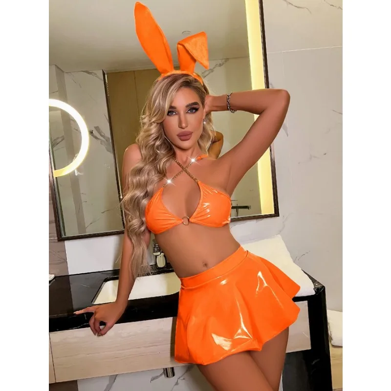 

Sexy Underwear Red Lingerie Leather Uniform Rabbit Ear Headband Sexy Suit Chain Nightclub Woman Sexy Costumes