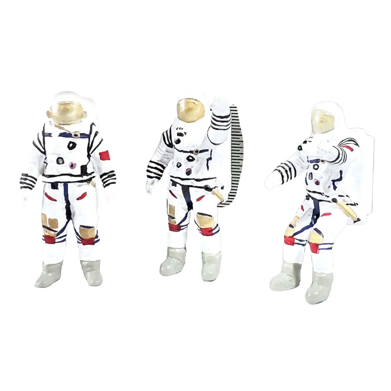 3x 1/64 Scale Astronaut Figurines Cake Topper Spaceman Model for Scenery Landscape Photography Props Dollhouse Diorama Decor