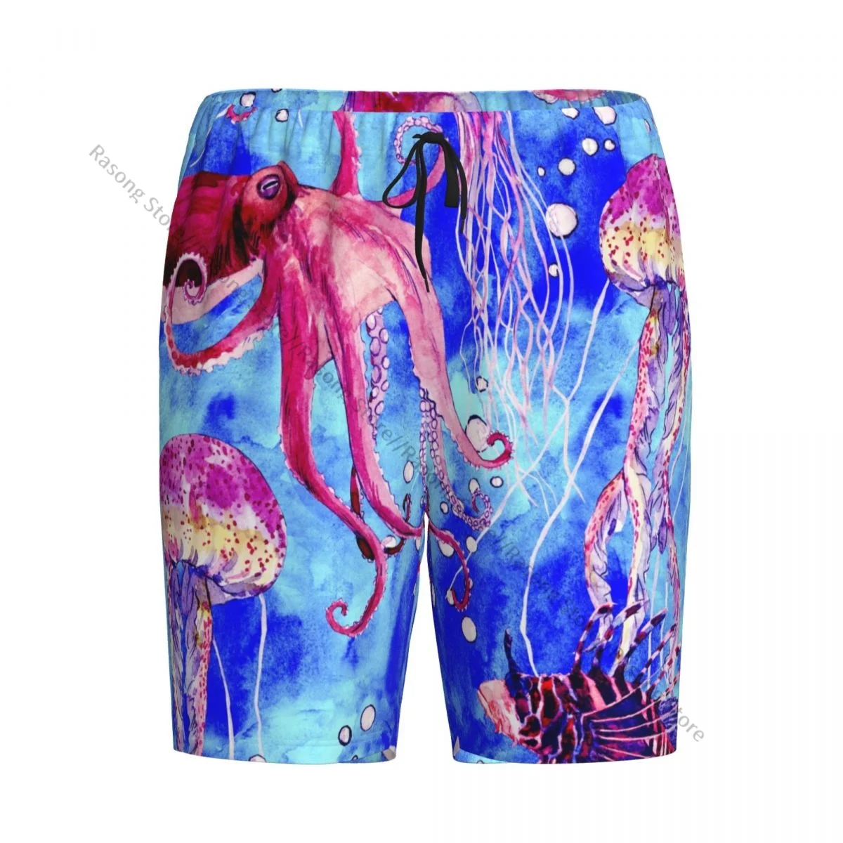 

Men's Short Pajamas Pants for Sleeping Red Octopus Lionfish Jellyfish Loose Button Pants