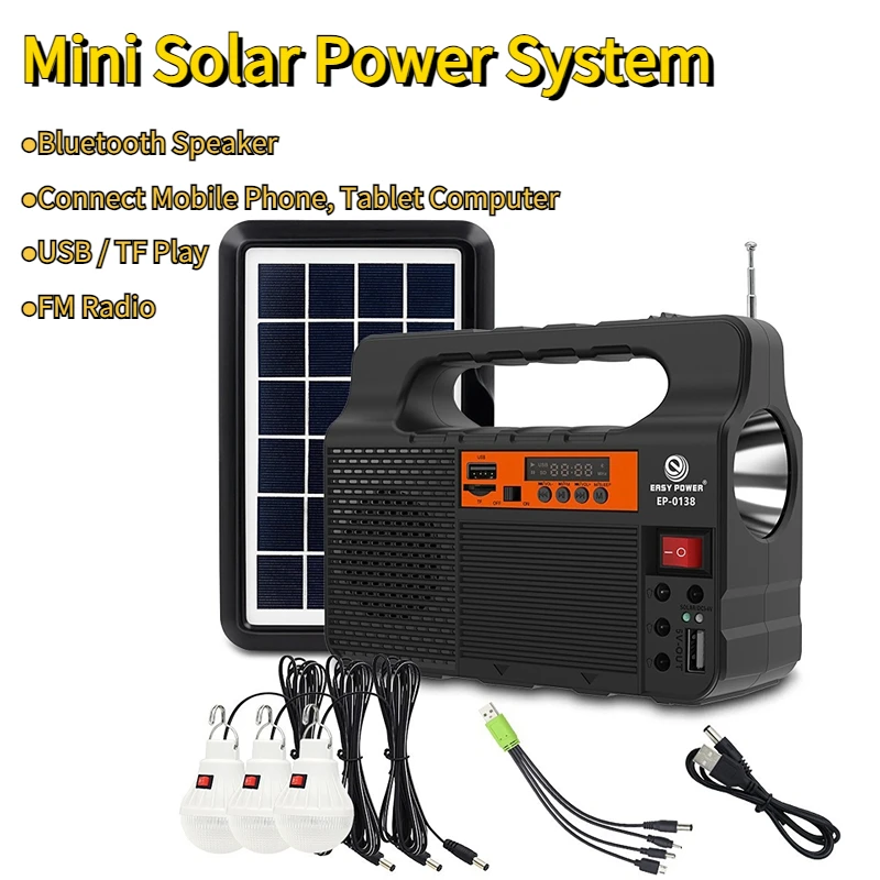 Solar Light Solar Power Panel Generator Kit Home System 3 LED Bulb Highlight Energy Saving Light Lighting with FM Radio