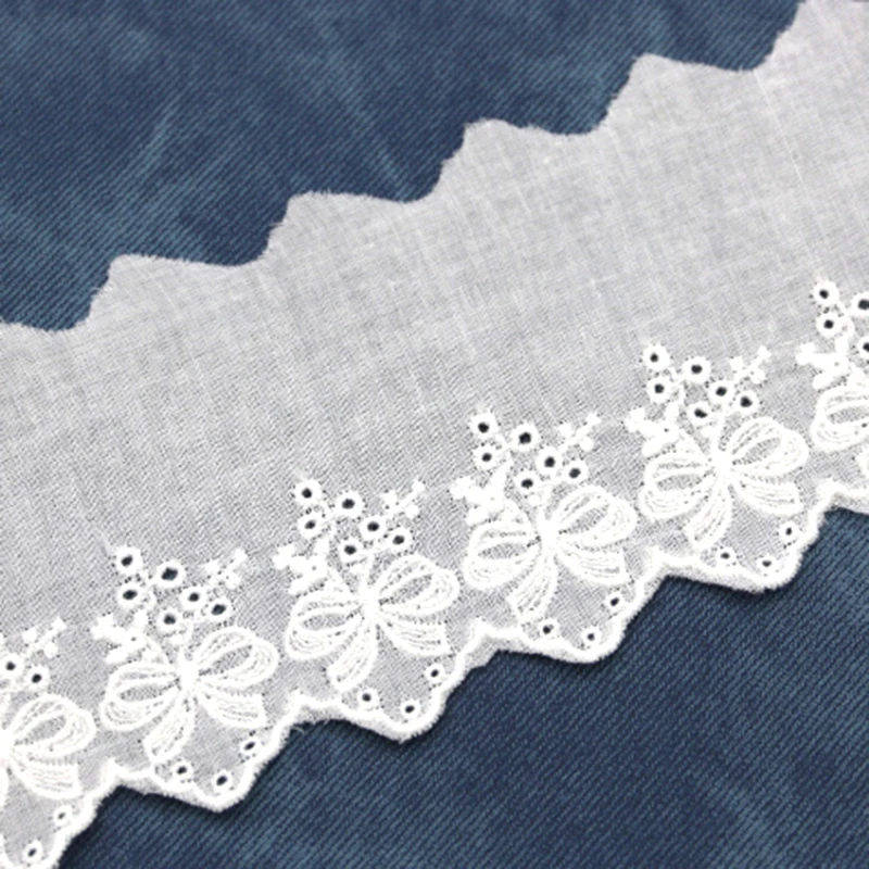 (3 Yards/lot) White Embroidered Cotton Lace Sewn Clothing Textile Fabric Woven Ribbon DIY Decoration Wedding Home Toy Stickers