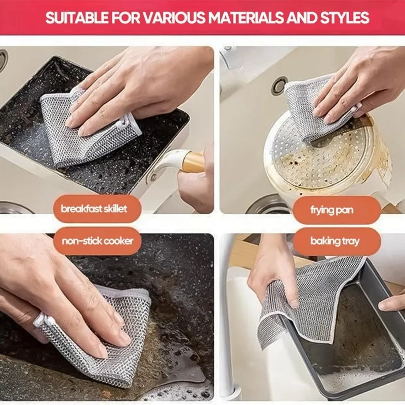 Chiffons à Vaisselle En Fil - Lot De 10, Double Couche Anti-Rayures | Pour Casseroles, Poêles, Légumes | Réutilisables Et Lavables