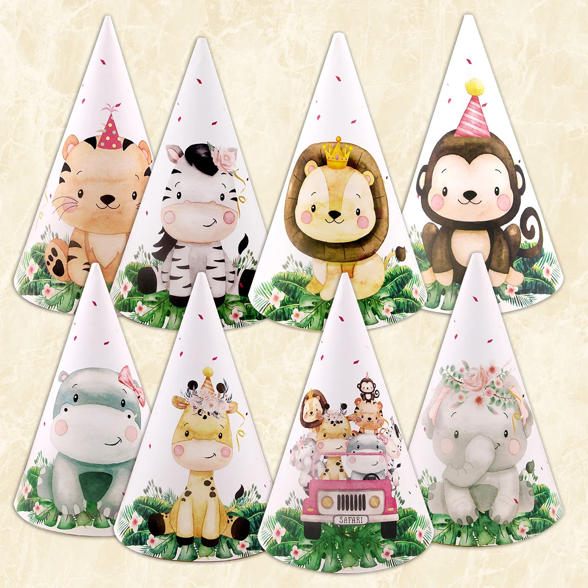 8pcs Wild Animal Paper Party Hats For Kids Jungle Forest Birthday Baby Shower Party DIY Decoration Home Supplies