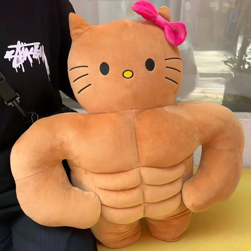 

Sanrio Kawaii Hello Kitty Muscle Cartoon Plush Toy Funny Chest Muscle Abdominal Boyfriend Pillow Pom Doll Plush Christmas Gift