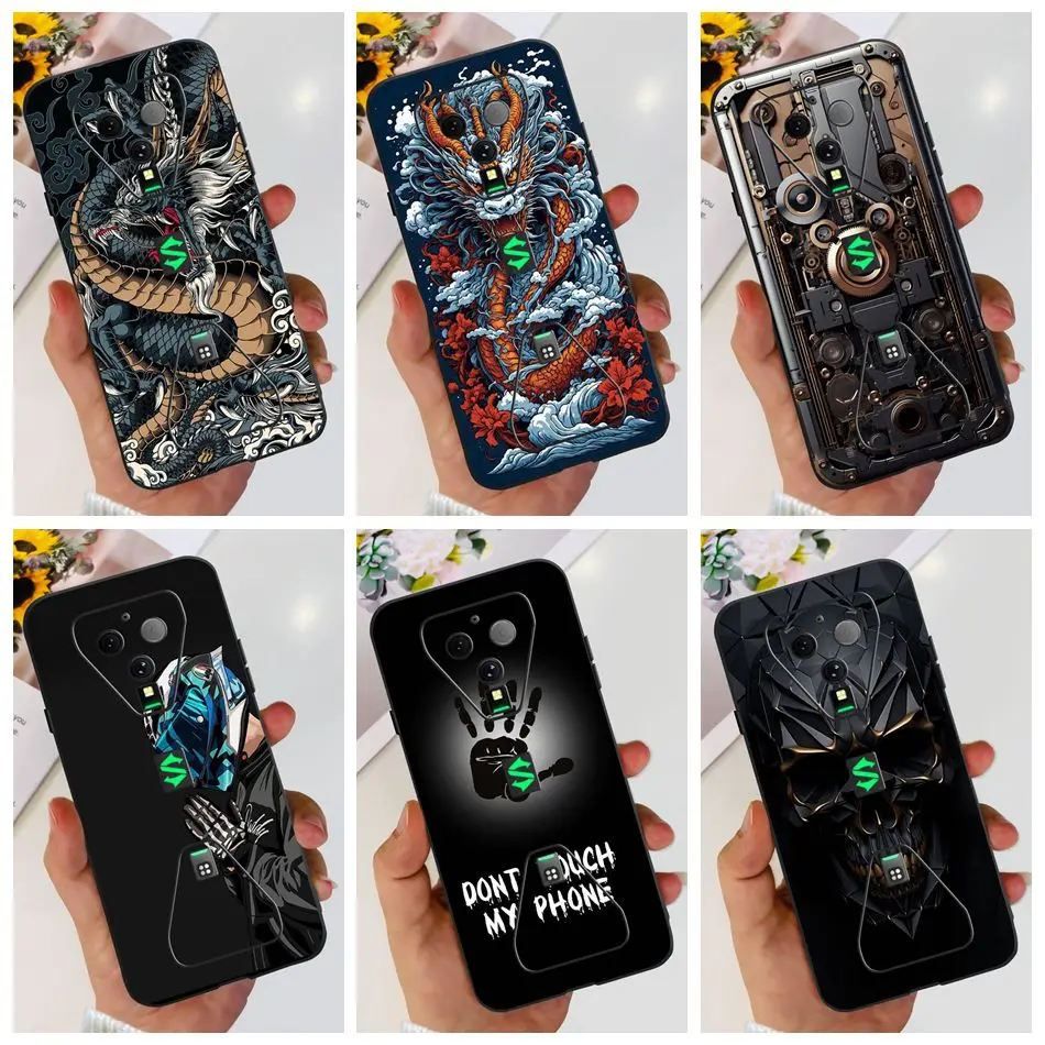 Fashion Dragon Metal Style Painted Soft Case for Black Shark - Black Silicon
