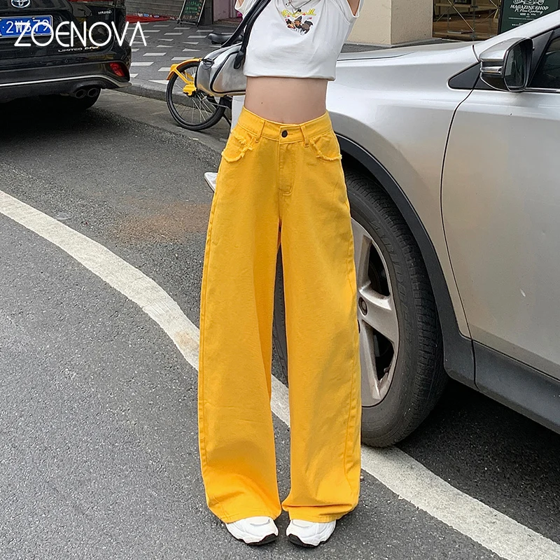 ZOENOVA American Street Fashion Y2K Lemon Yellow Casual Jeans