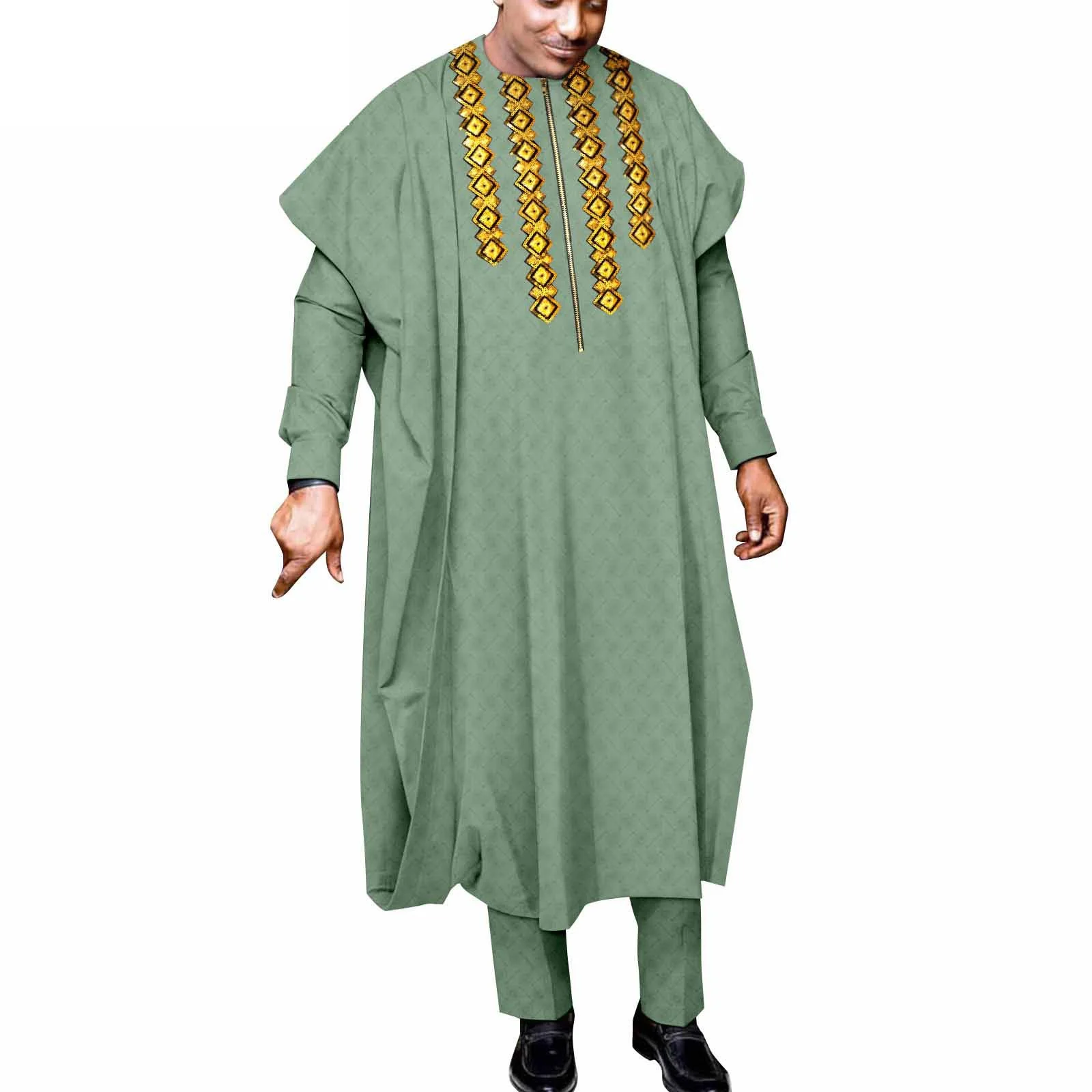 

Африканские костюмы для мужчин, комплект одежды с вышивкой Agbada, рубашки и брюки, официальная одежда для свадьбы, куртка на молнии, африканские халаты 6XL Plus