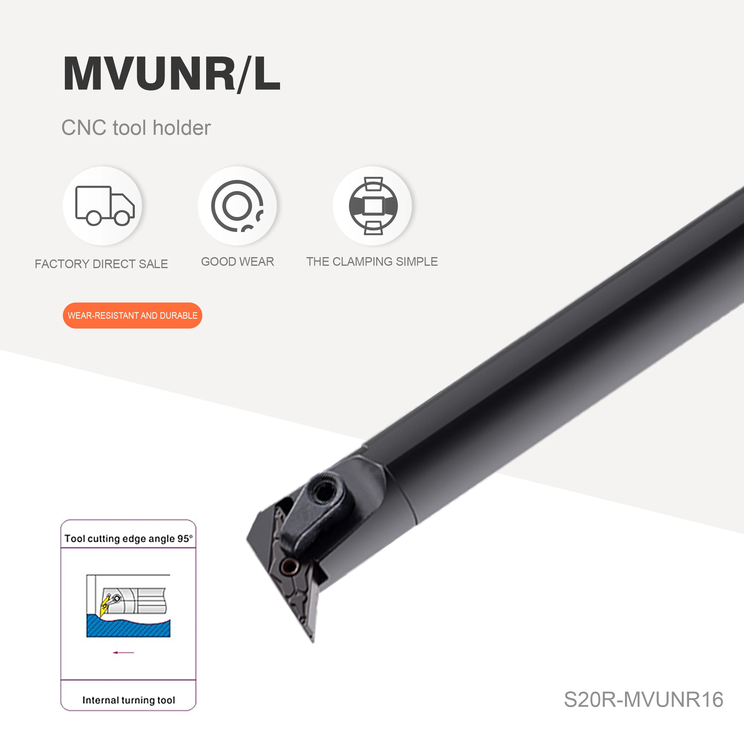 

S20R-MVUNR16 S25S-MVUNR16 S40T-MVUNL16 S50U-MVUNR16 Carbide Insert VNMG Lathe Cutting T Internal Turning Tool Holder Set