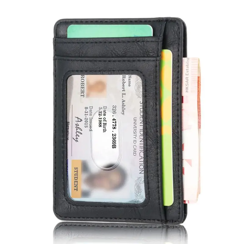 Minimalistyczne portfele dla mężczyzn i kobiet Przednia kieszeń RFID Skórzany portfel na karty