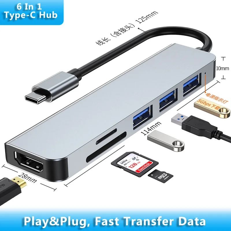 

Док-станция с несколькими портами, USB Type C на 4K HDMI SD TF, 87 Вт