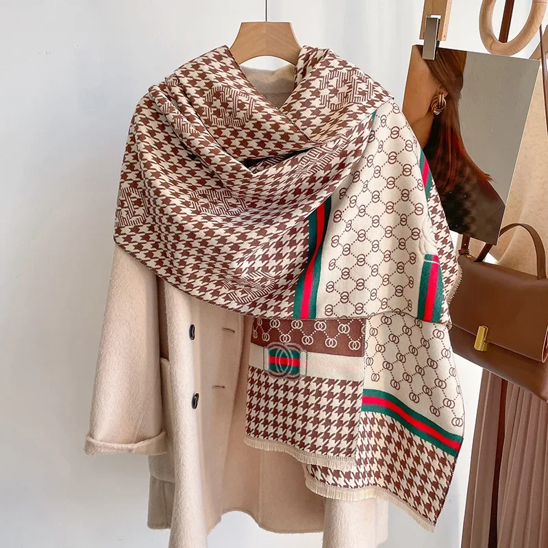 Scarf Women Luxury Imitation Cashmere Pashmina Shawl Scarves Warm Winter Blanket Large Wrap Stoles Bufanda Ladies Stripe Wraps