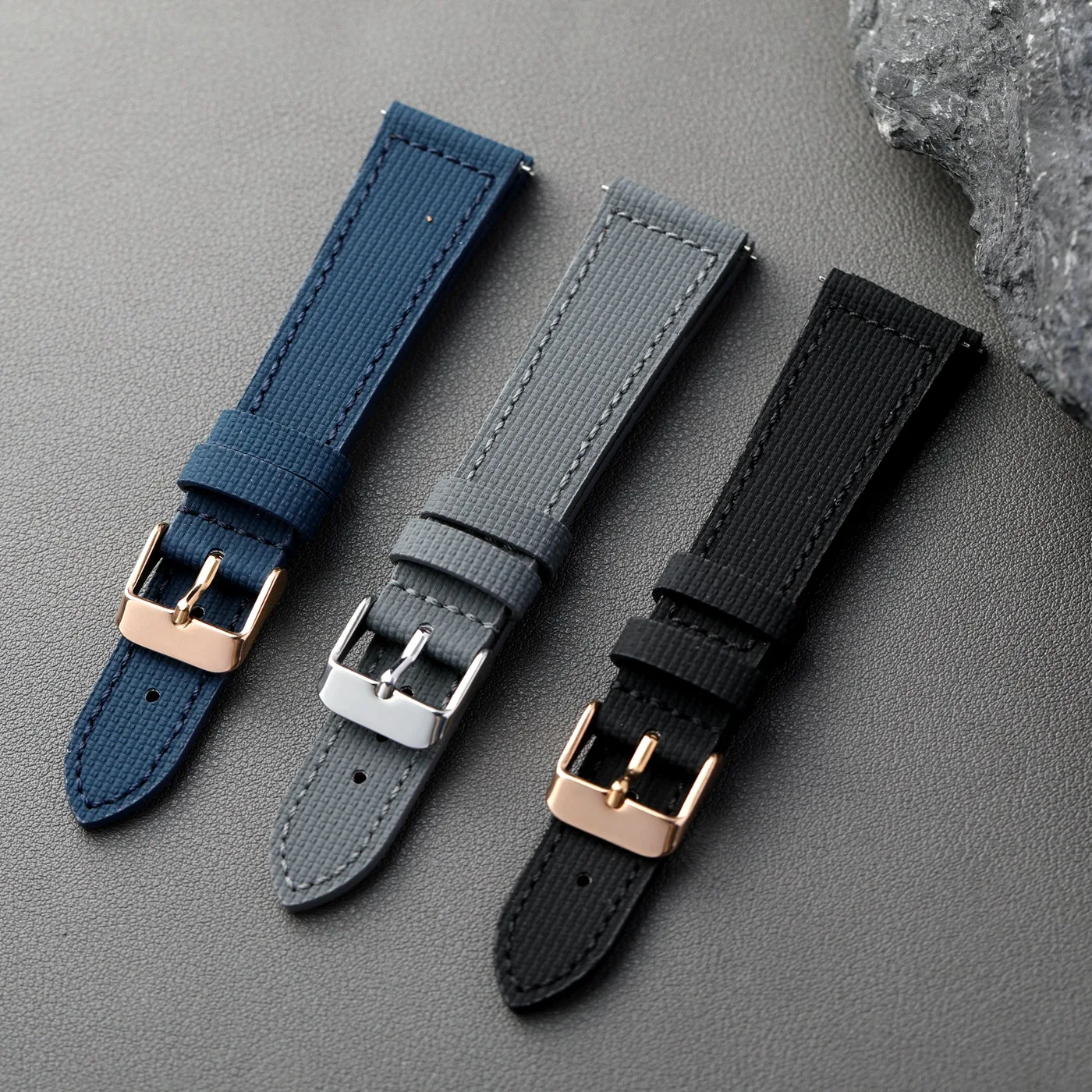 Premium Waterproof Fluororubber Leather Strap - Quick Release, Soft, Retro Design in Blue, Black, and Brown