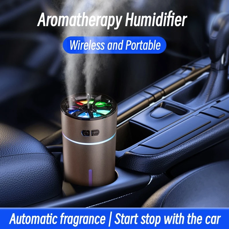 300ml Portable Aromatherapy Humidifier USB Charging Essential Oil Diffuser Intelligent Start Stop Car Air Purifier Color Light